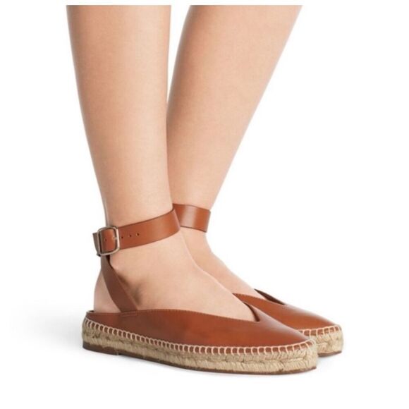 Stuart Weitzman Toga Cognac Brown Leather Ankle Wrap Espadrille Women’s Size 7 M - Picture 1 of 13